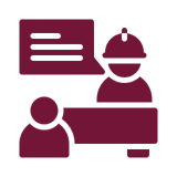 Helmeted worker talking to client