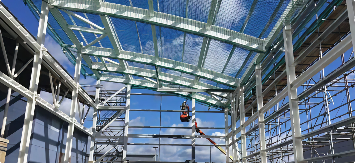Construction site with steel framework